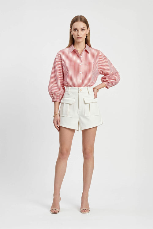 Lucia Puff-Sleeve Button-Down Camisa 752977