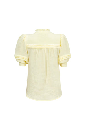 Olivia Ruffled High-Neck Pleated Short-Sleeve Blouse
