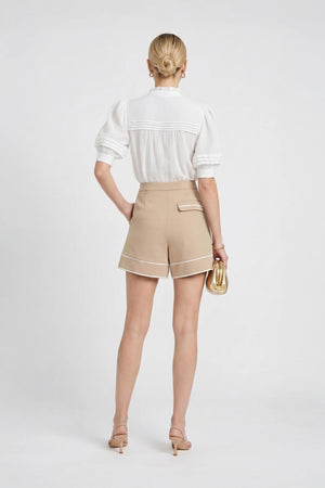 Nora High-Waisted Contrast-Trim Tailored Shorts