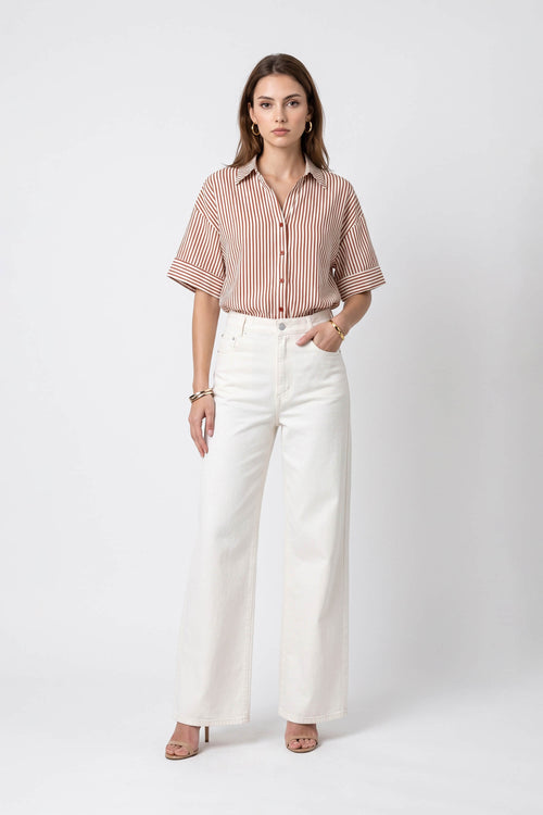 Alexa Striped Short Sleeve Blusa 752982 LAD