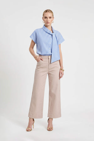 Inés Tie Neck Striped Short Sleeve Camisa 752994 AZU