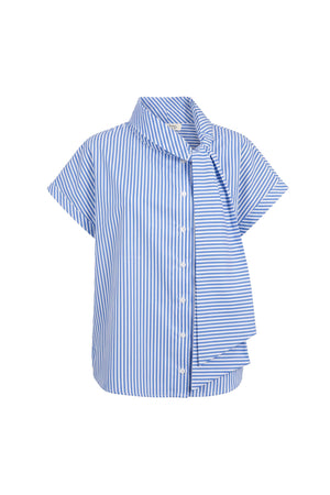 Inés Tie Neck Striped Short Sleeve Camisa 752994 AZU