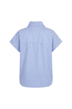 Inés Tie Neck Striped Short Sleeve Camisa 752994 AZU