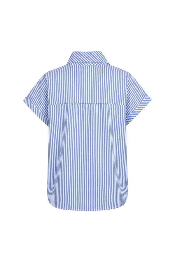 Inés Tie Neck Striped Short Sleeve Camisa 752994 AZU