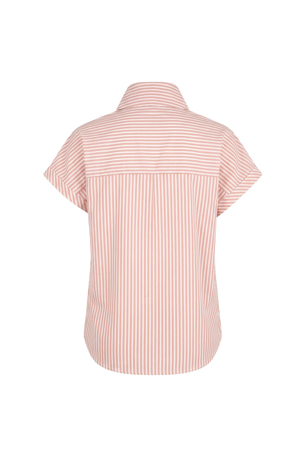 Inés Tie Neck Striped Short Sleeve Camisa 752994 BEI