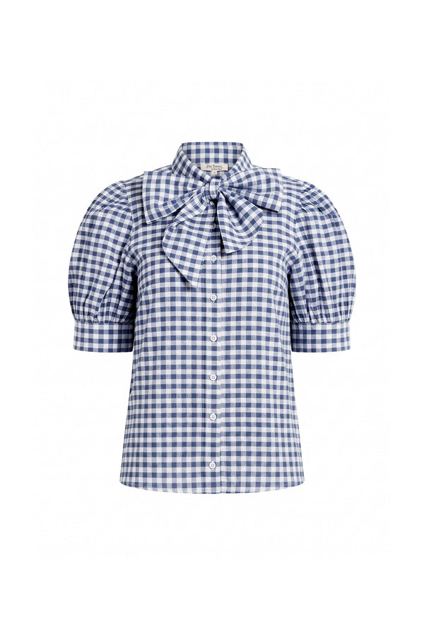 Elena Gingham Bow Puff Sleeve Blusa 753007 MAR