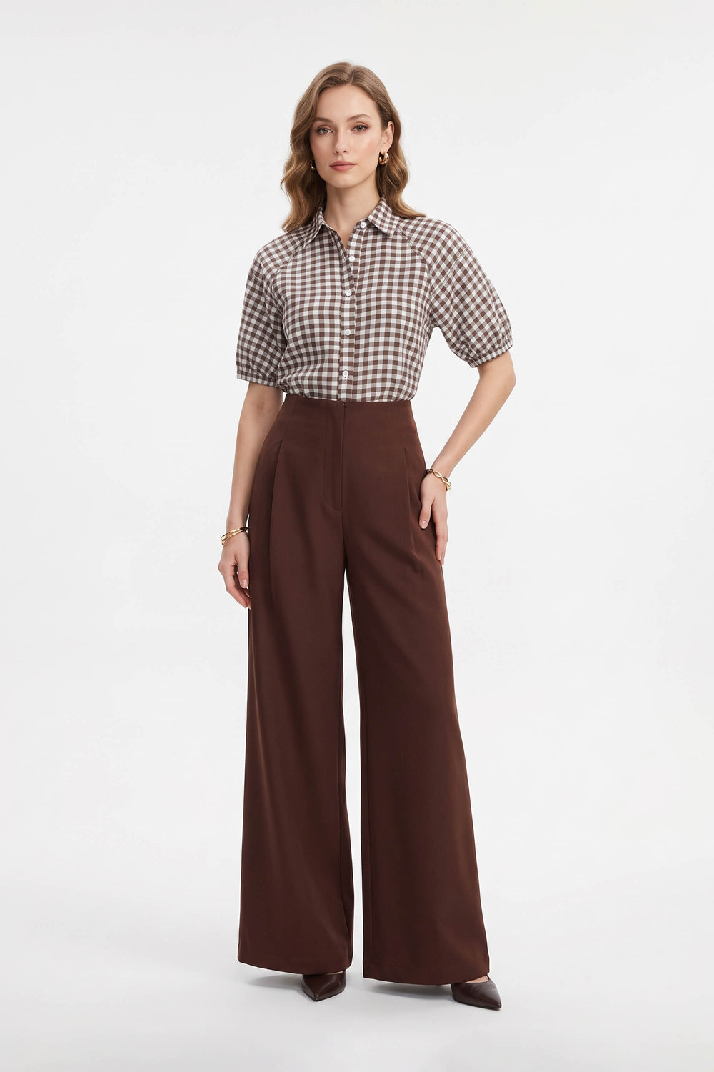 Adriana Pleated High-Waist Wide-Leg Pantalón 532179 CAF