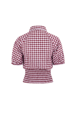 Lucía Gingham Tie-Front Smocked Blusa 753010 BUR