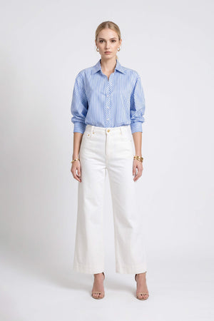 Gala Striped Puff Sleeve Camisa 753011 AZU