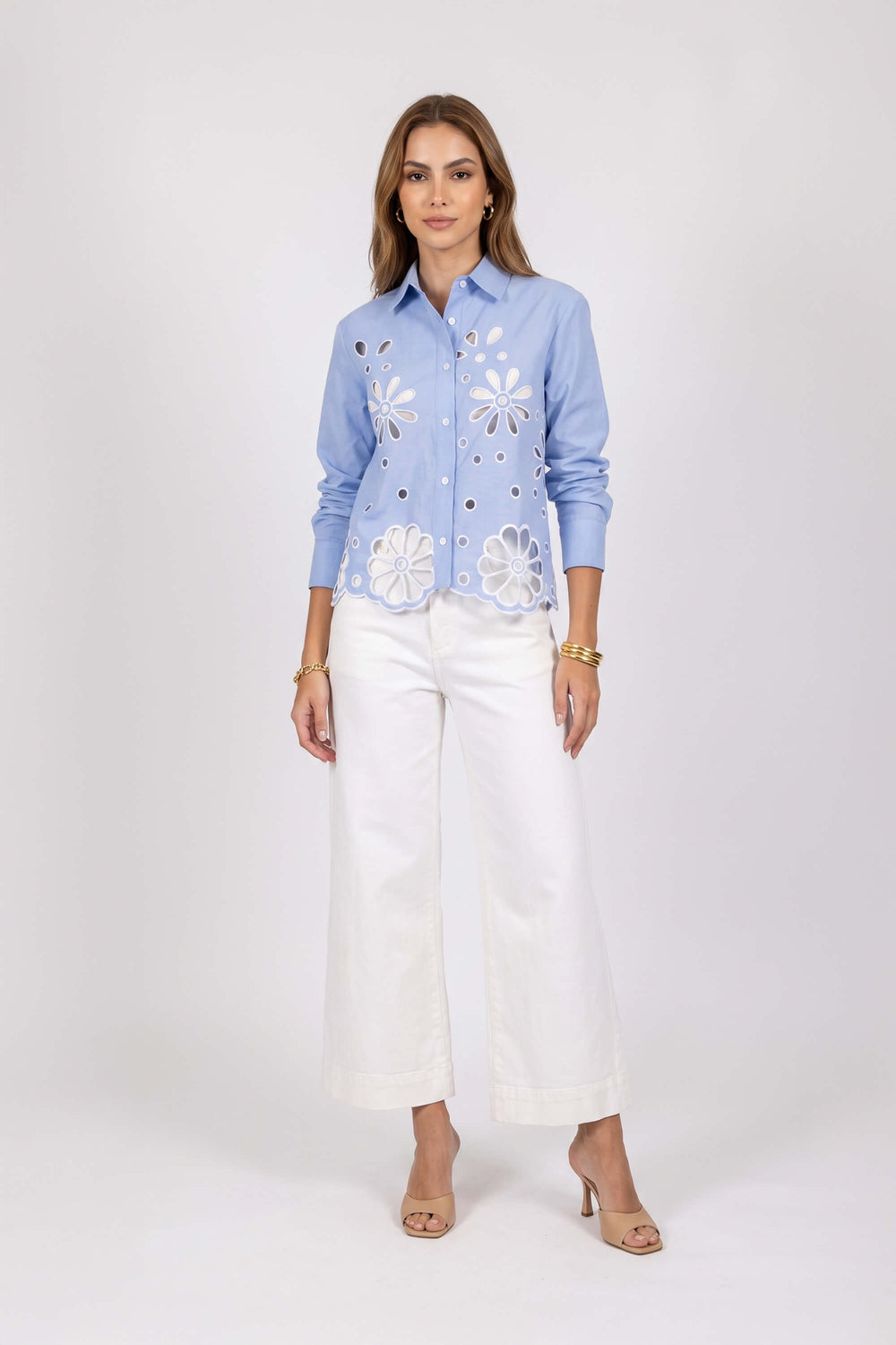 Nicoletta Eyelet Cutout Shirt Blusa 753034 AZU