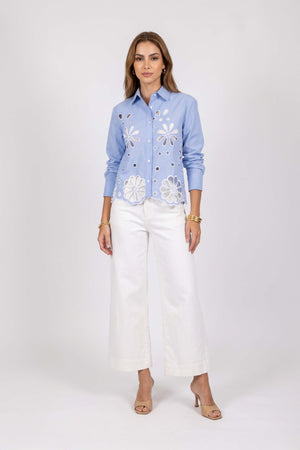 Nicoletta Eyelet Cutout Shirt Blusa 753034 AZU