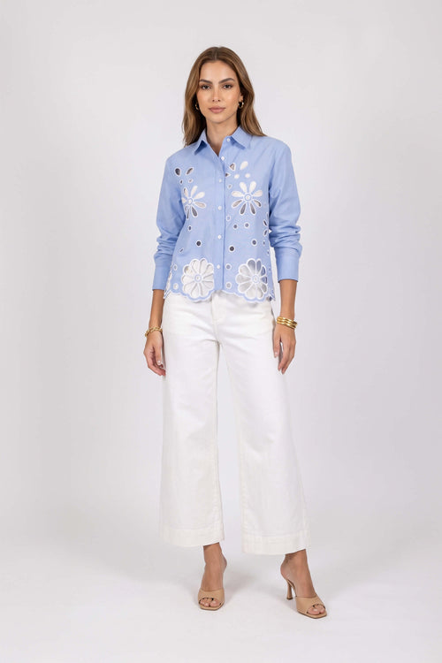 Nicoletta Eyelet Cutout Shirt Blusa 753034 AZU