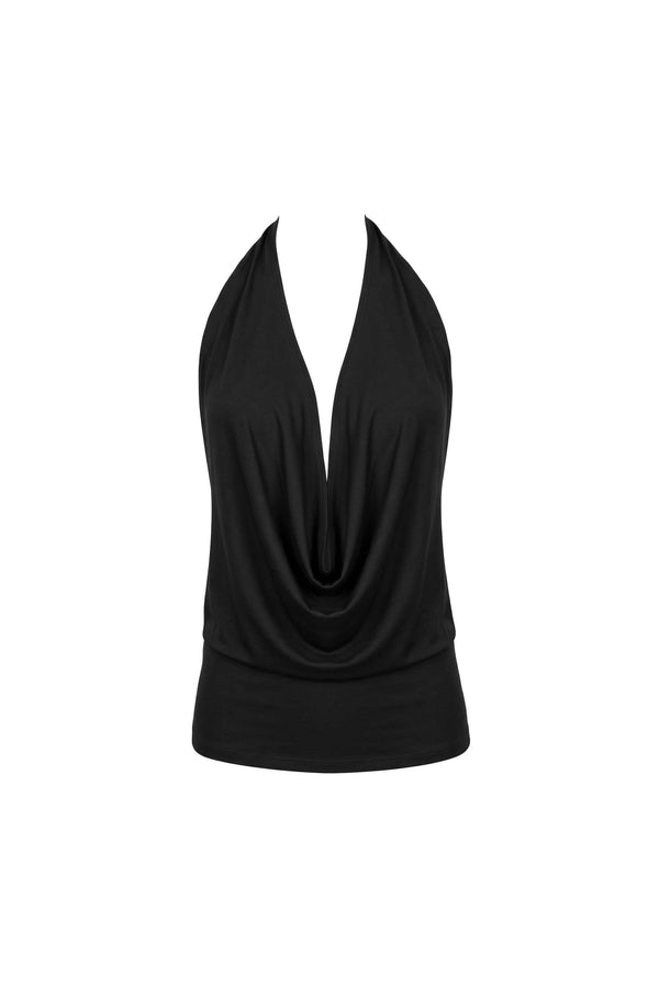 Sofía Halter Cowl-Neck Backless Blusa 753039 NEG