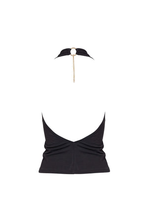 Sofía Halter Cowl-Neck Backless Blusa 753039 NEG