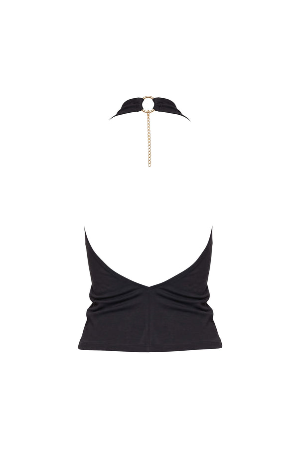 Sofía Halter Cowl-Neck Backless Blusa 753039 NEG