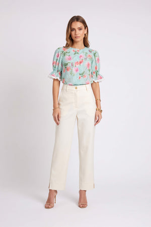 Mia Gold-Button Cropped Straight Pantalón  731177 HUE