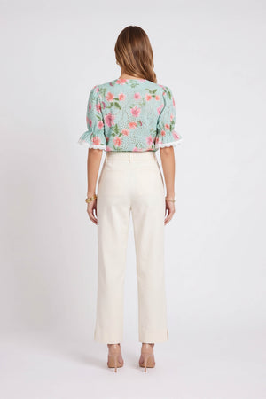 Mia Gold-Button Cropped Straight Pantalón  731177 HUE