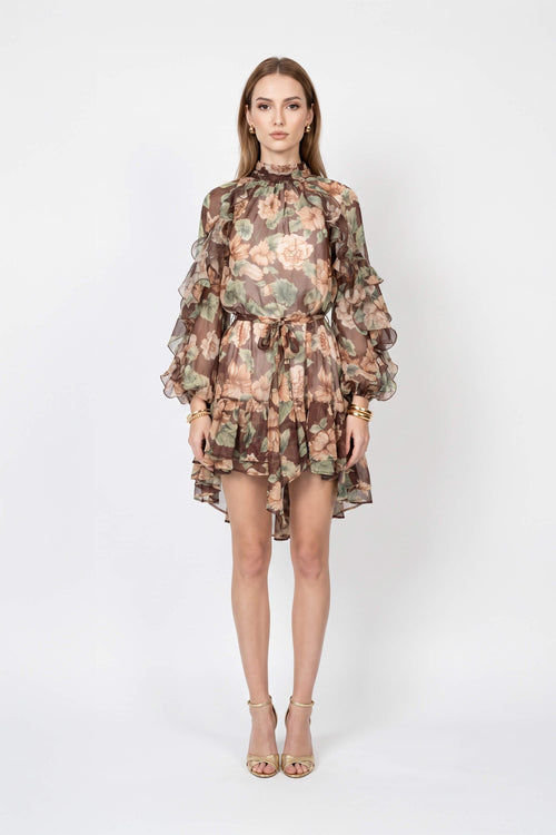 *Renata Floral High-Neck Ruffled Mini Vestido 820134 EST