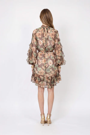 *Renata Floral High-Neck Ruffled Mini Vestido 820134 EST