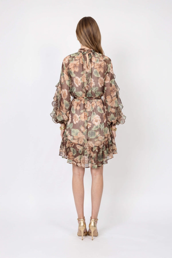*Renata Floral High-Neck Ruffled Mini Vestido 820134 EST
