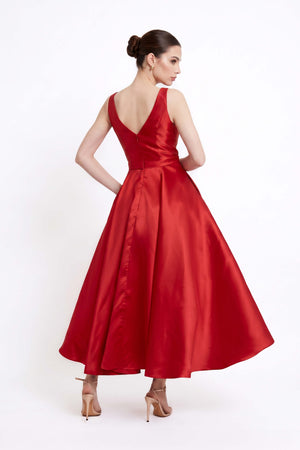 Martina Plunging V-Neck Midi Vestido 421095 ROJ