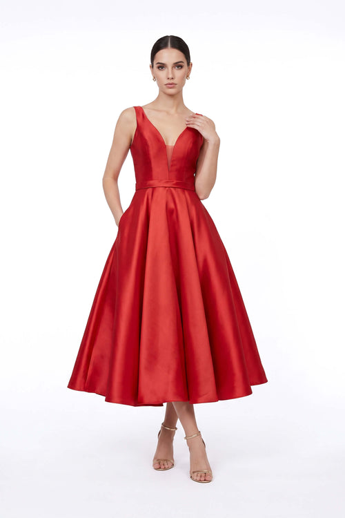 Martina Plunging V-Neck Midi Vestido 421095 ROJ