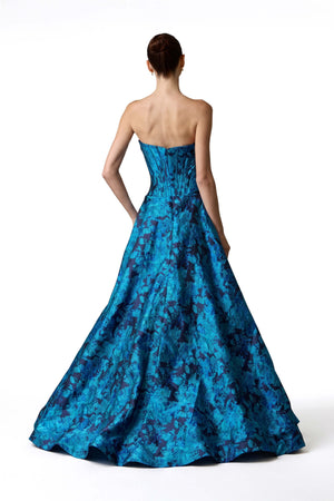 Renata Strapless Corset Slit Vestido 421458 AZU