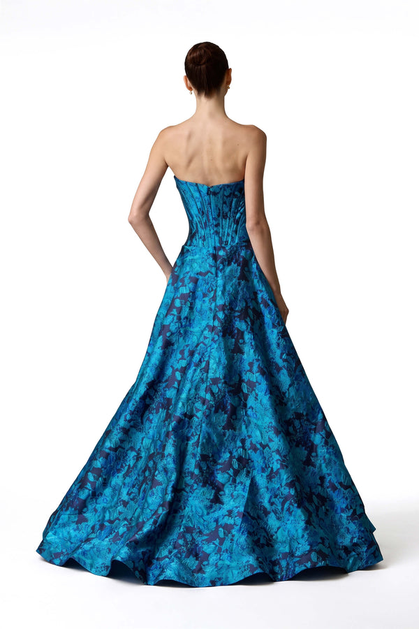 Renata Strapless Corset Slit Vestido 421458 AZU