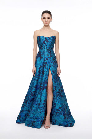 Renata Strapless Corset Slit Vestido 421458 AZU