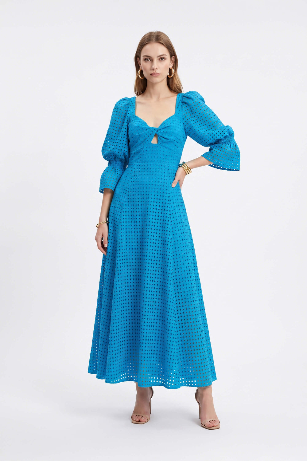 Aaliyah Eyelet Maxi Vestido 723096 AZU - Reina Diaz