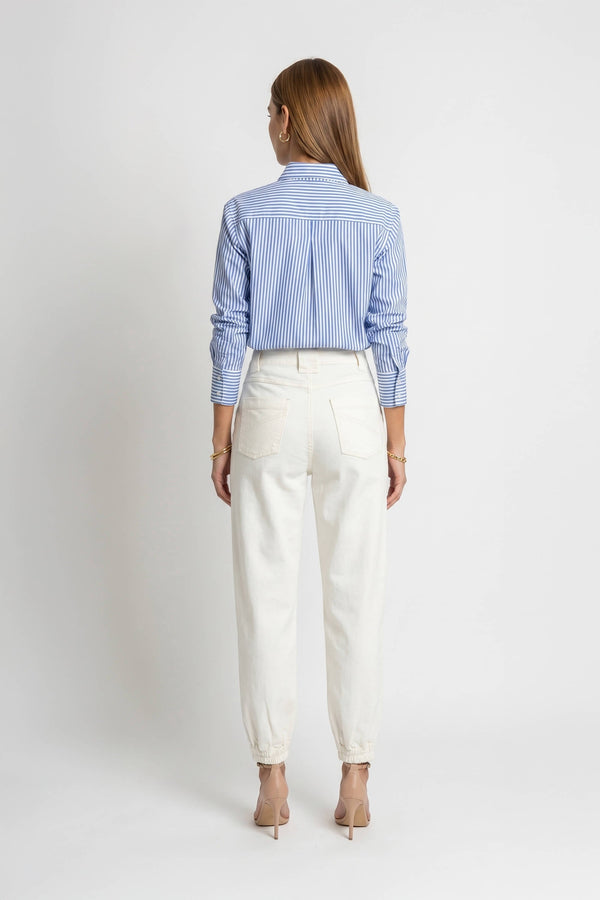 Adelina Ruffle-Trim Striped Camisa 752934DEN - Reina Diaz