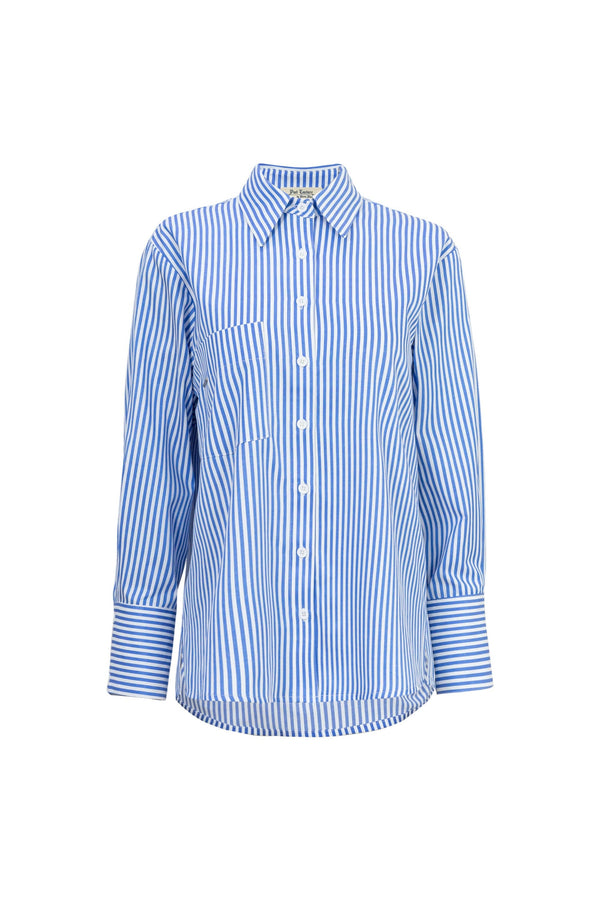 Adelina Ruffle-Trim Striped Camisa 752934DEN - Reina Diaz