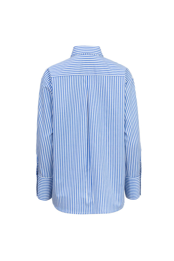 Adelina Ruffle-Trim Striped Camisa 752934DEN - Reina Diaz