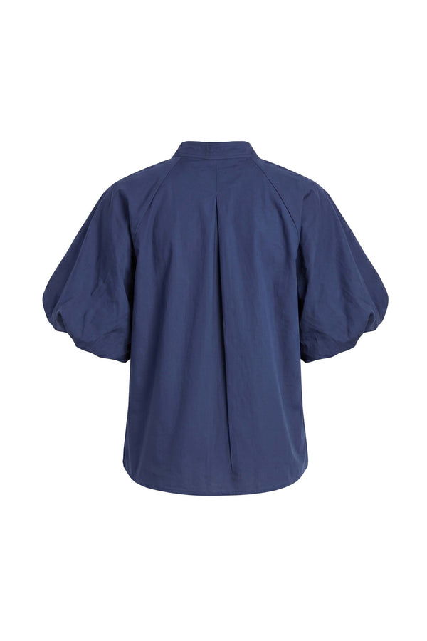 Adriana Puff Sleeve V-Neck Blusa 752975 AZU - Reina Diaz