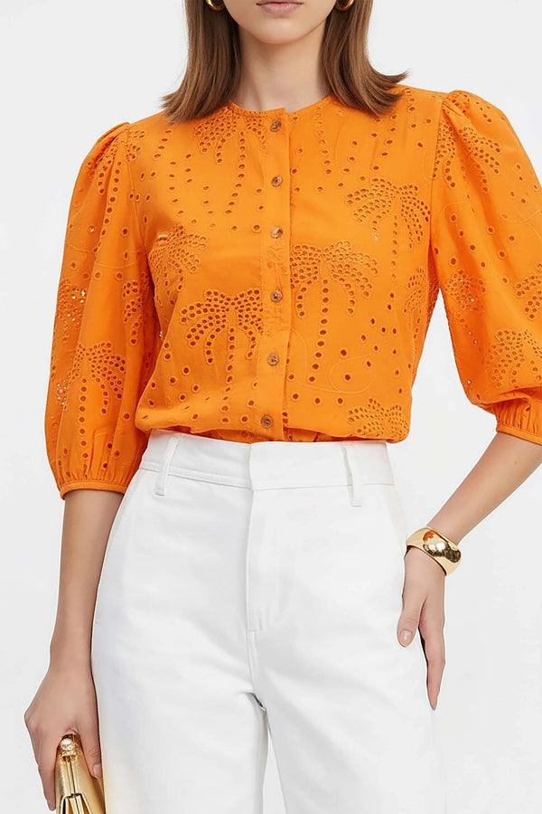 Alaia Tropical Eyelet Blusa - Reina Diaz