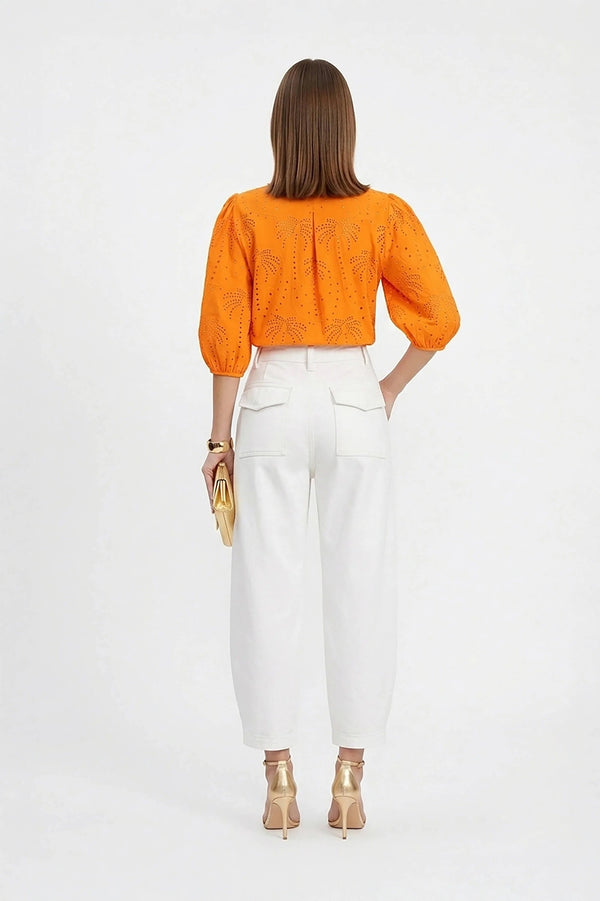 Alaia Tropical Eyelet Blusa - Reina Diaz
