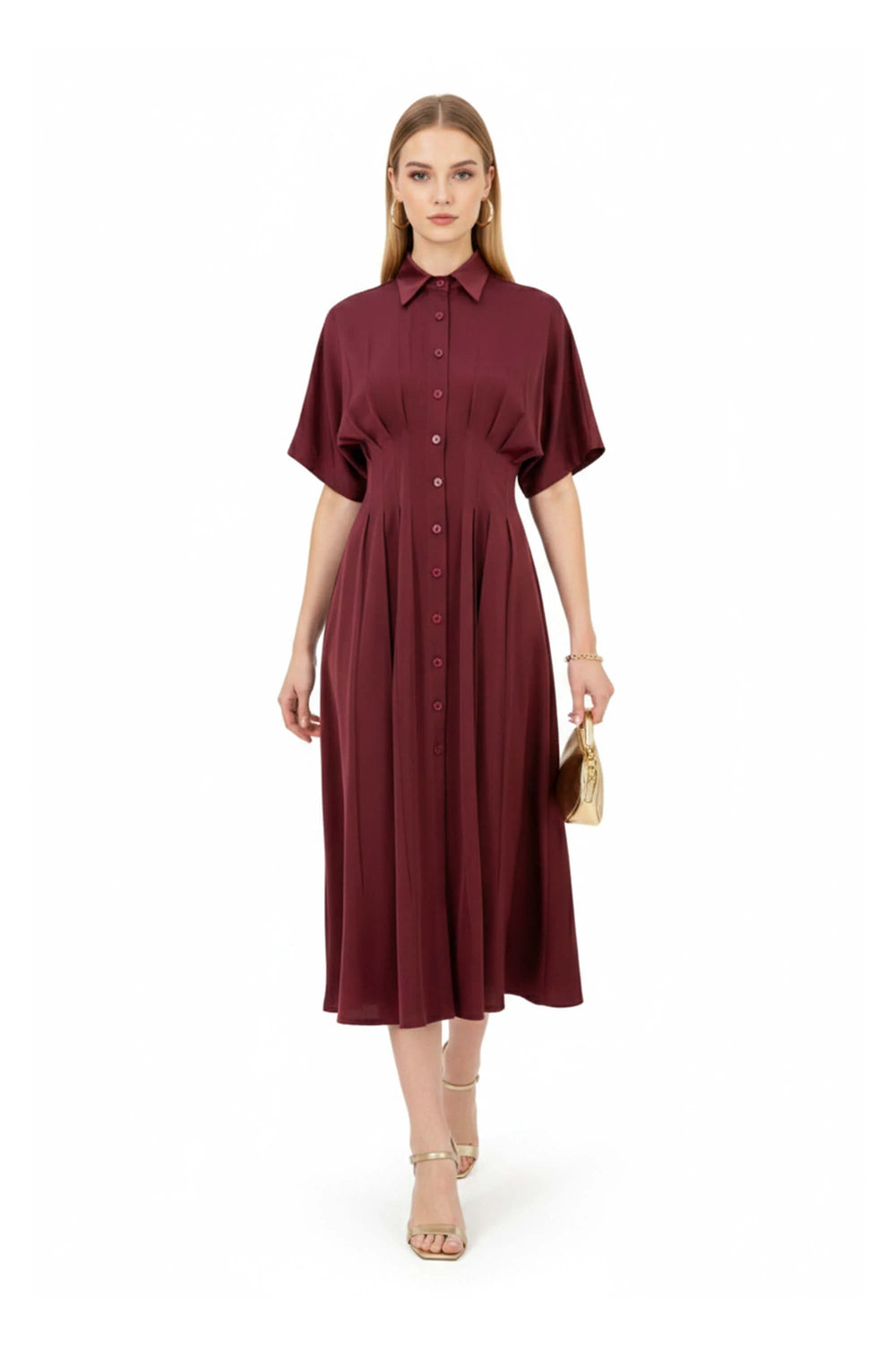 Alessandra Pleated Midi Vestido - Reina Diaz