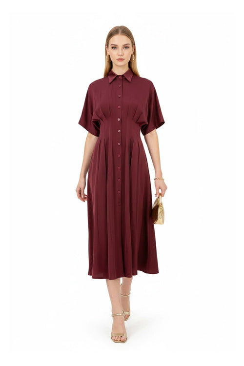 Alessandra Pleated Midi Vestido - Reina Diaz