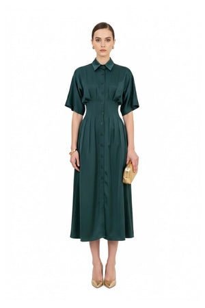 Alessandra Pleated Midi Vestido - Reina Diaz