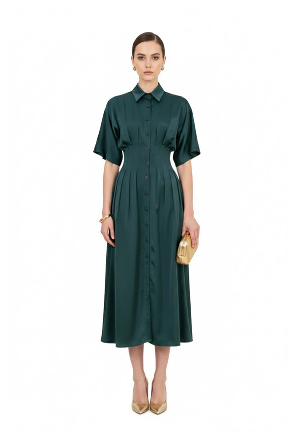 Alessandra Pleated Midi Vestido - Reina Diaz