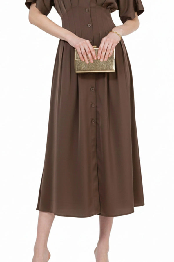 Alessandra Pleated Midi Vestido - Reina Diaz