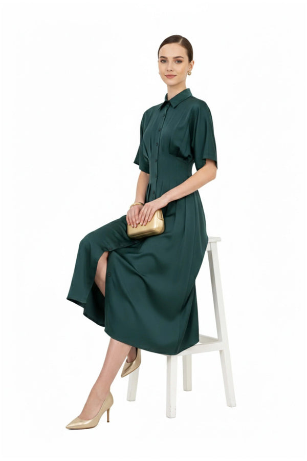 Alessandra Pleated Midi Vestido - Reina Diaz