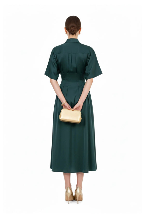 Alessandra Pleated Midi Vestido - Reina Diaz