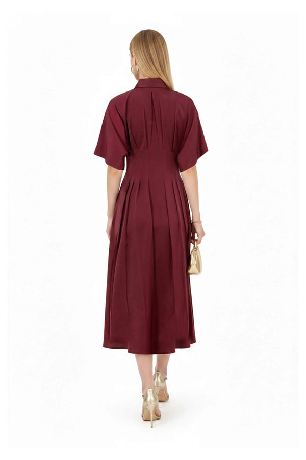 Alessandra Pleated Midi Vestido - Reina Diaz