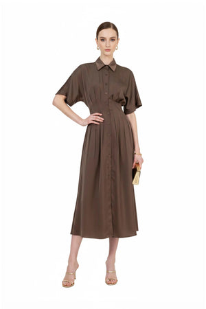 Alessandra Pleated Midi Vestido - Reina Diaz