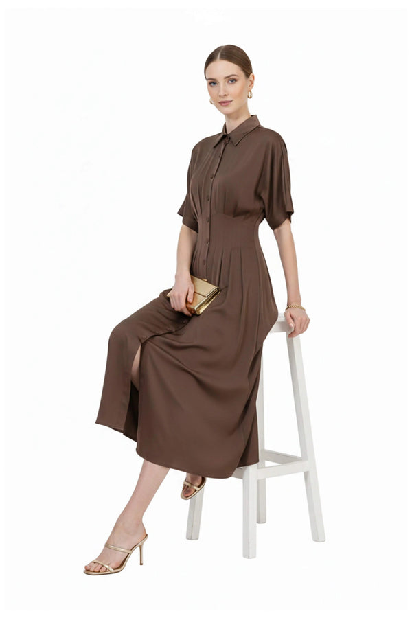 Alessandra Pleated Midi Vestido - Reina Diaz