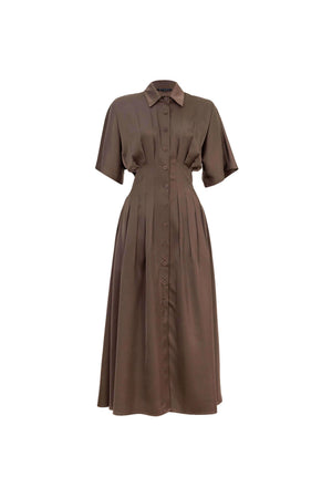 Alessandra Pleated Midi Vestido - Reina Diaz