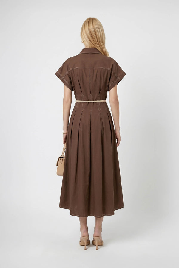 Alessia Keyhole Smocked-Cuff Vestido 723137 - Reina Diaz