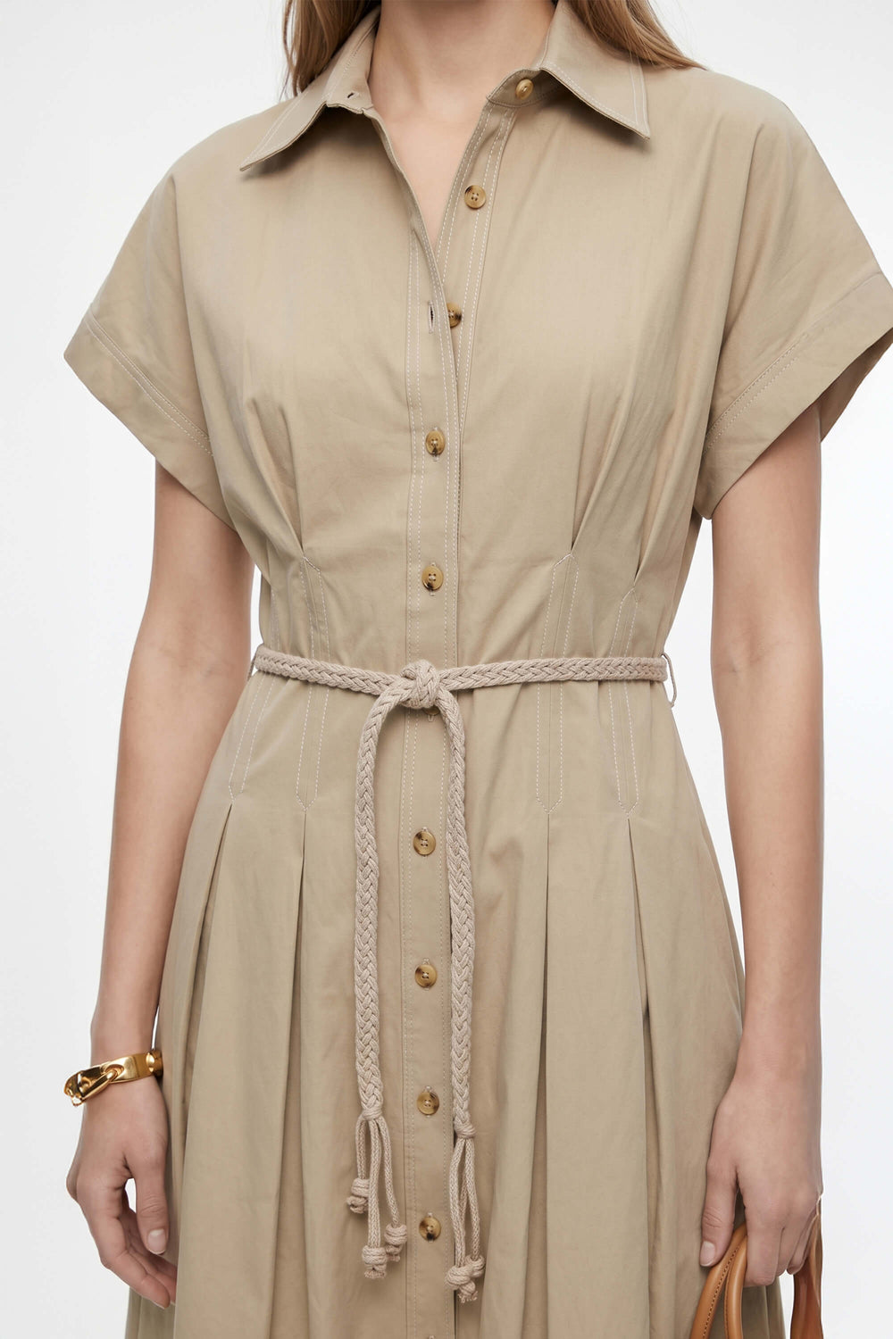 Alessia Keyhole Smocked-Cuff Vestido 723137 - Reina Diaz