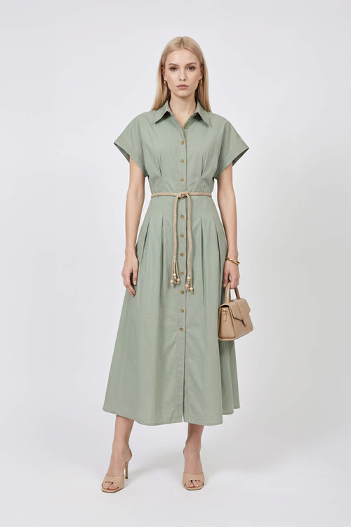 Alessia Keyhole Smocked-Cuff Vestido 723137 - Reina Diaz